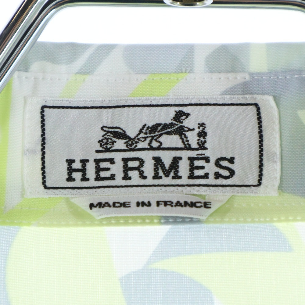HERMES(エルメス) 23SS パズル ヴェジタル 総柄プリント セリエカフスボタン コットン 長袖シャツ ホワイト/イエロー レディース