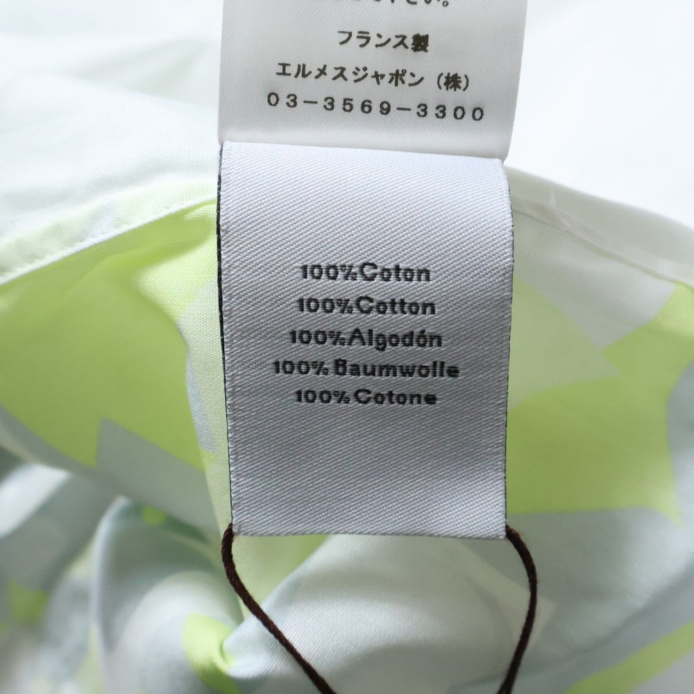 HERMES(エルメス) 23SS パズル ヴェジタル 総柄プリント セリエカフスボタン コットン 長袖シャツ ホワイト/イエロー レディース