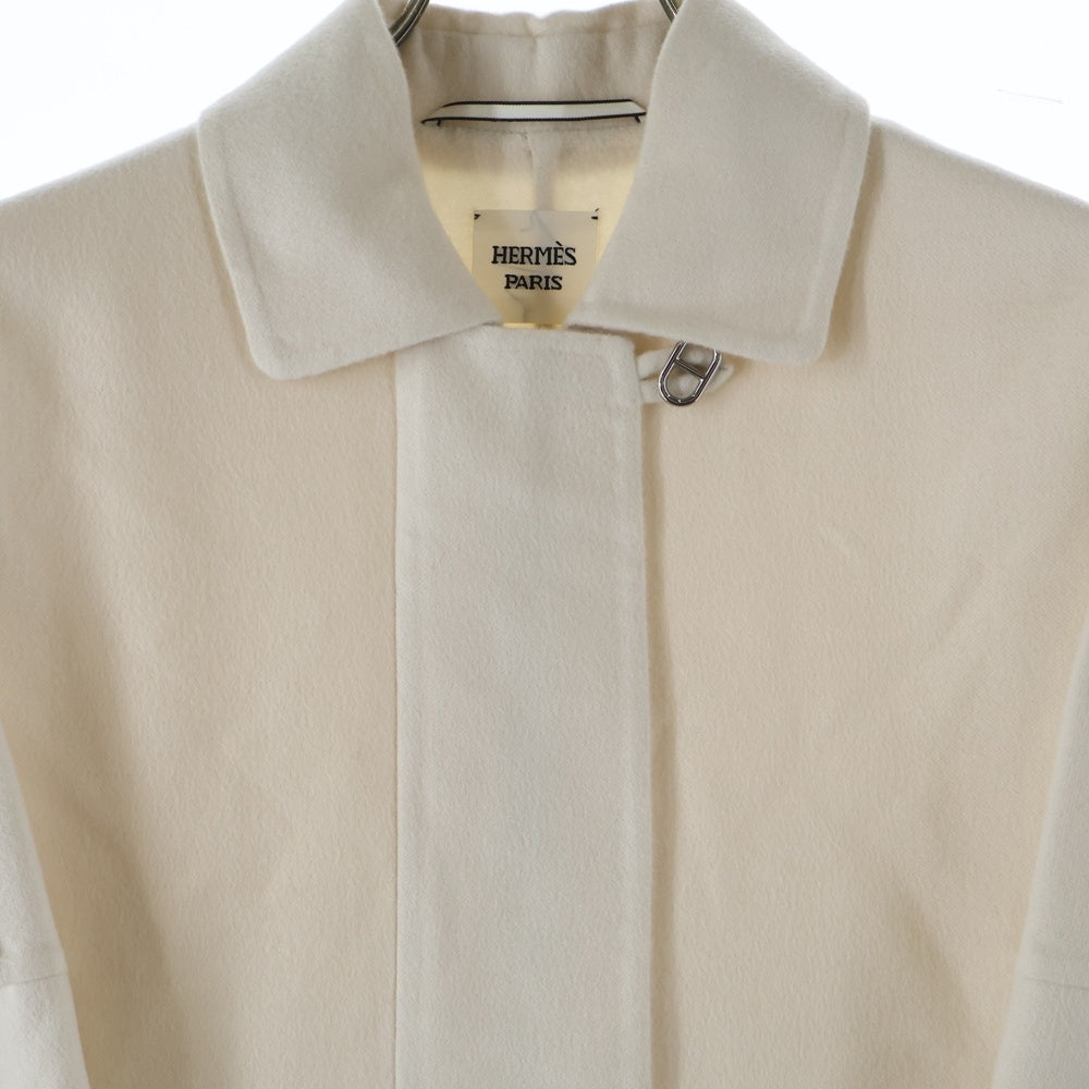 HERMES(エルメス) 23SS シェーヌダンクル カシミヤ ジップアップ ステンカラー コート シルバー金具 ベージュ レディース 3E0125DA