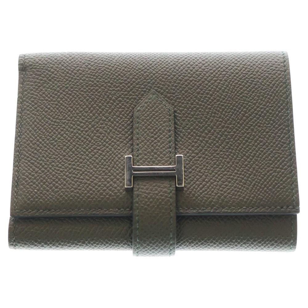 HERMES(エルメス) ベアンコンパクト 三つ折り財布 コンパクトウォレット カードケース カーキ オリーブ エプソン Z刻印 シルバー金具