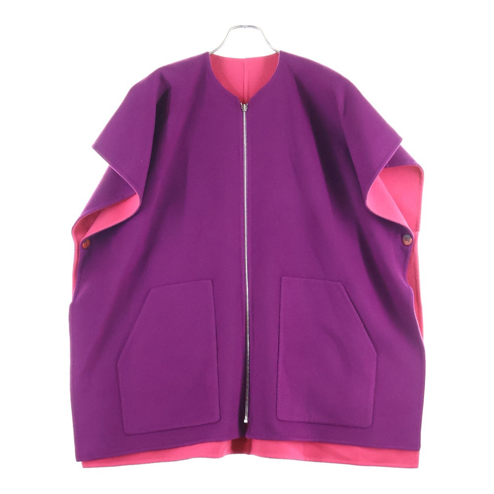 HERMES(エルメス) 23SS リバーシブル セリエボタン カシミヤ ノーカラー ジップアップ ポンチョ パープル/ピンク レディース 3E0222DZ