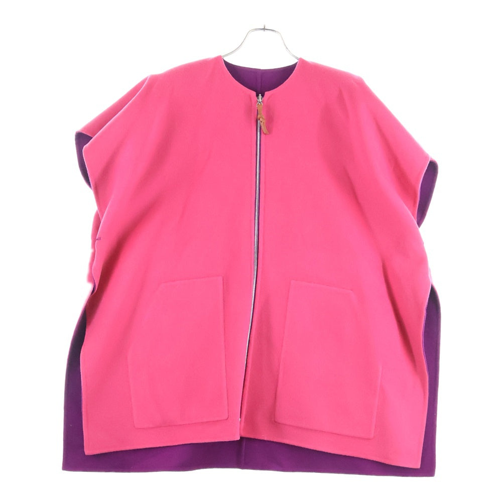 HERMES(エルメス) 23SS リバーシブル セリエボタン カシミヤ ノーカラー ジップアップ ポンチョ パープル/ピンク レディース 3E0222DZ