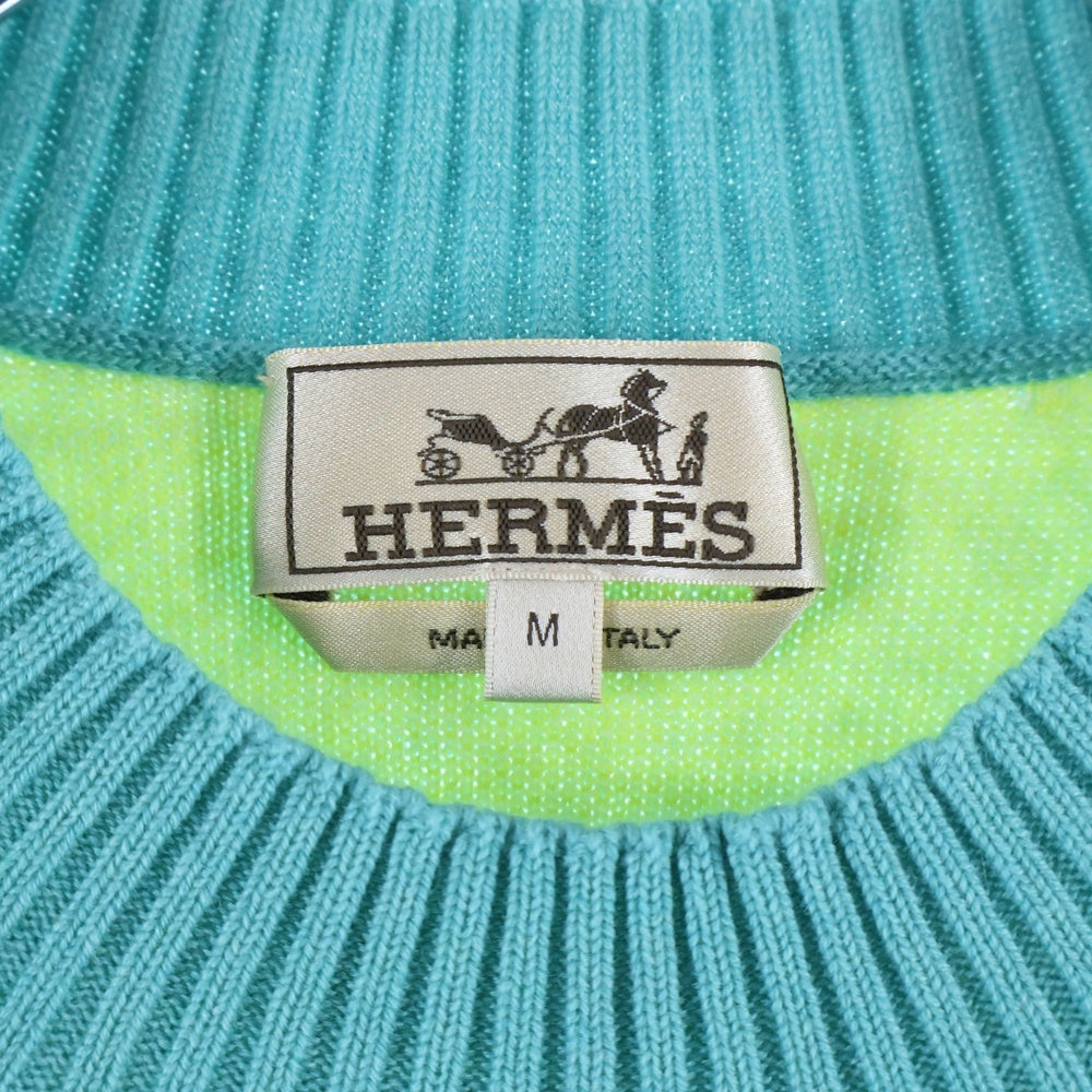 HERMES(エルメス) 23AW サンセット ジャガード モックネック プルオーバー 長袖ニット セーター ライトグリーン