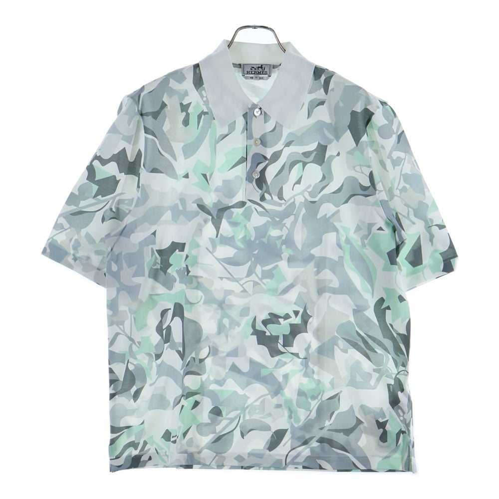 HERMES(エルメス) パズル ヴェジェタル 総柄プリント 半袖 ポロシャツ ホワイト/グレー