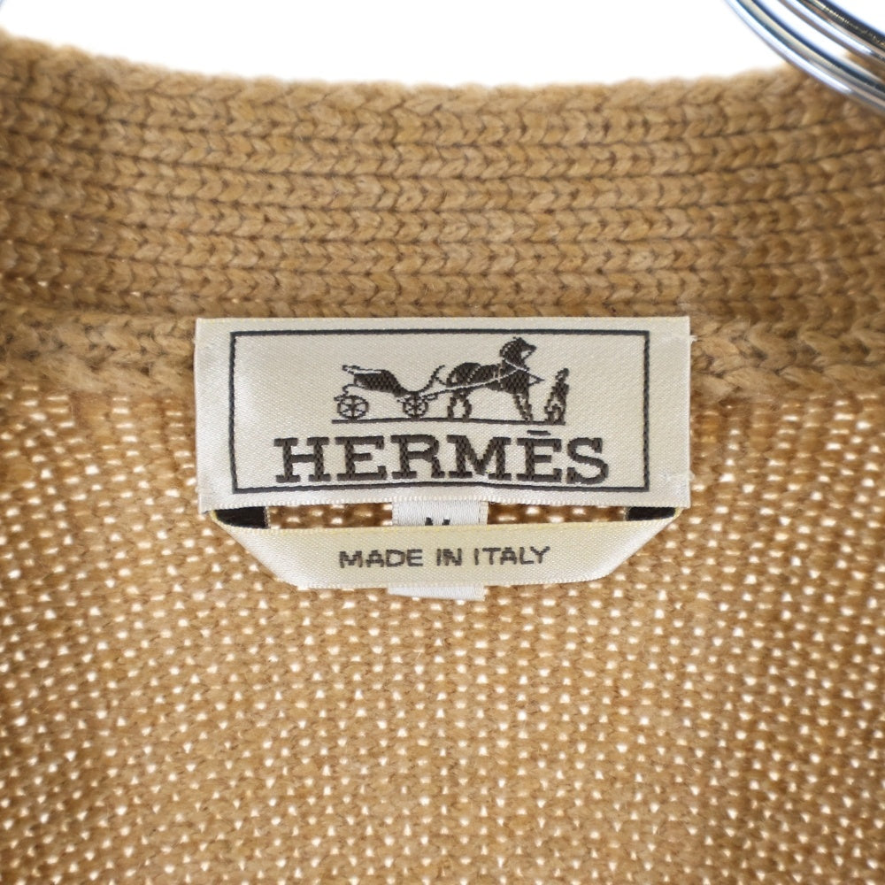 HERMES(エルメス) カシミヤ マルチカラー レザーパッチ ニット 長袖カーディガン ブラウン