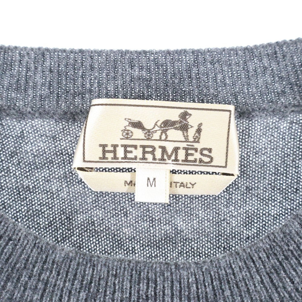 HERMES(エルメス) Chess and Shadow チェス アンド シャドウ 馬 ジャガード カシミヤ クルーネック プルオーバー 長袖ニット セーター グレー