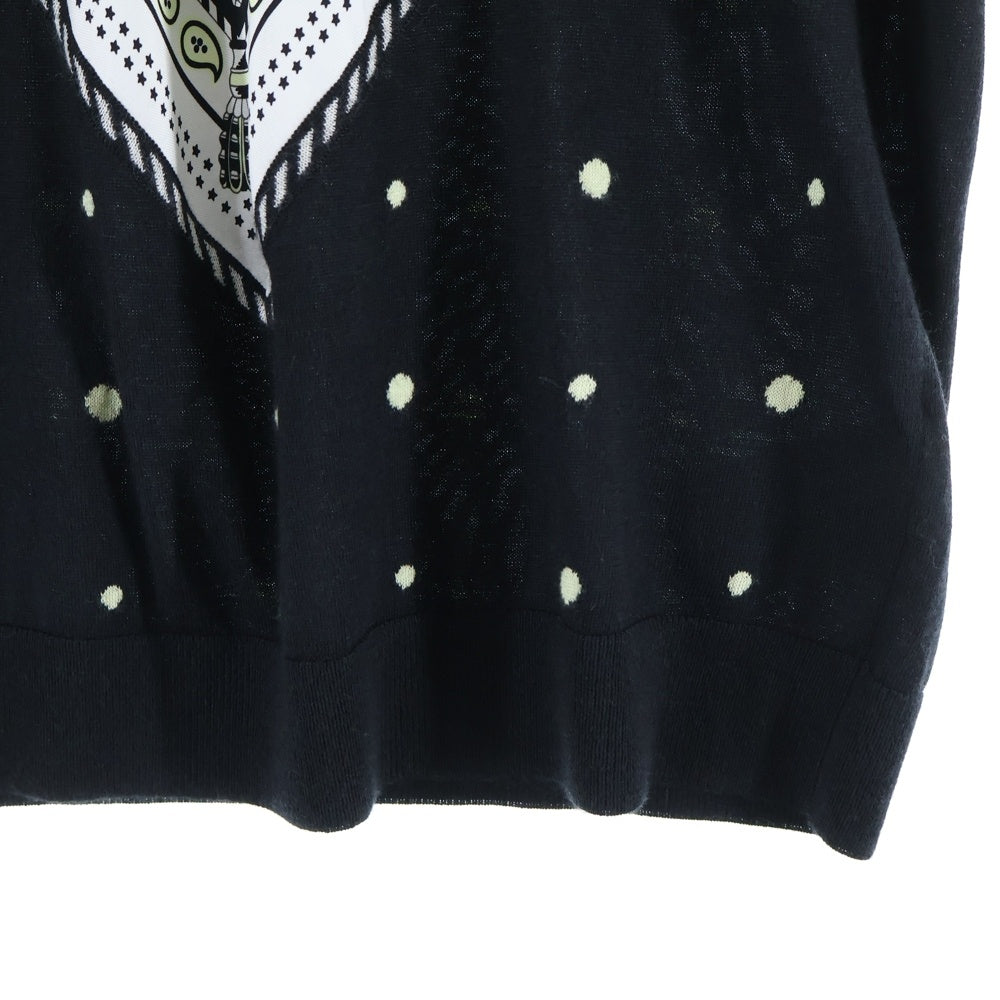 HERMES(エルメス) 22AW ツイルレーヌ シルクスカーフ切り替え タートルネック 半袖 カシミヤ ニット セーター ブラック/イエロー レディース 2H2826DS