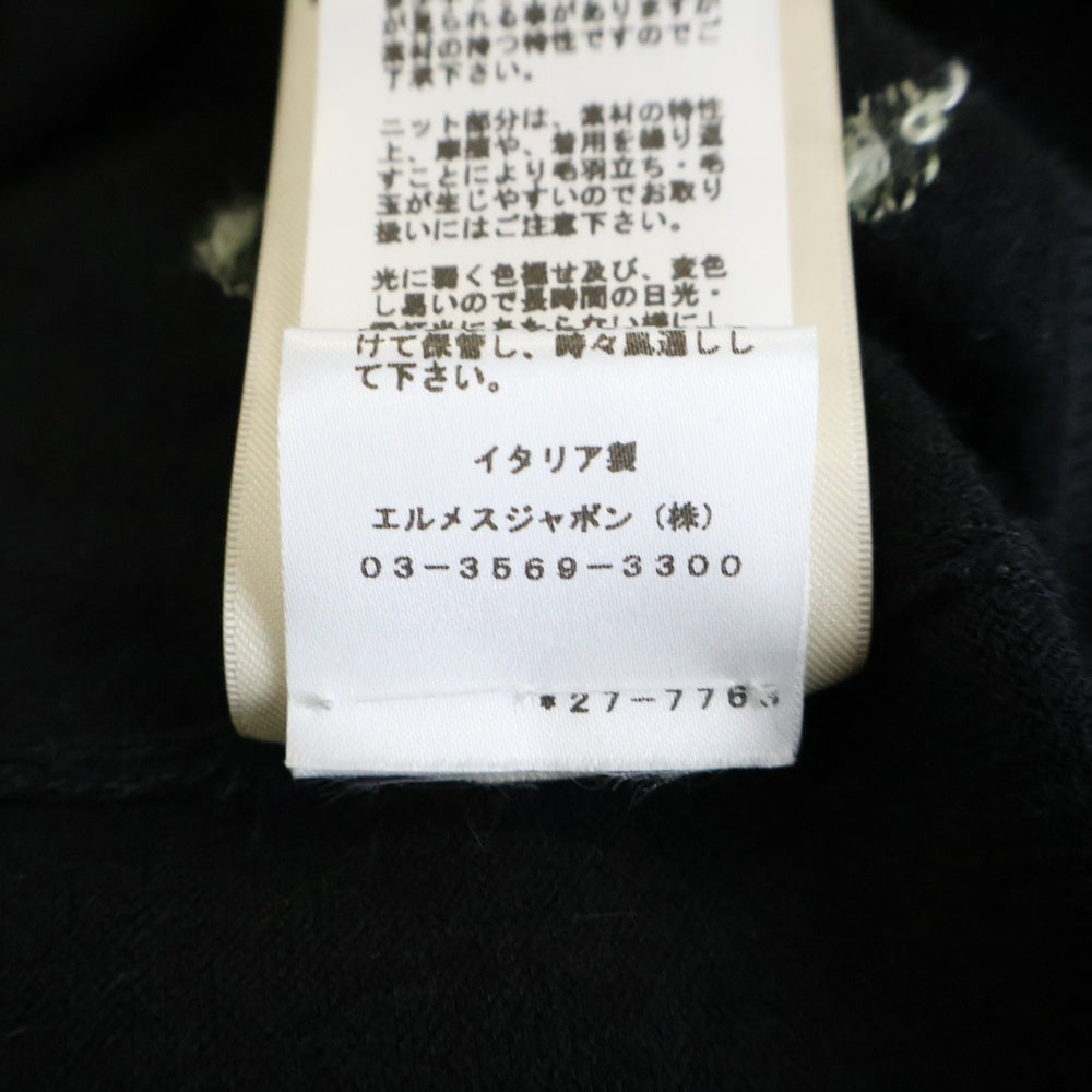 HERMES(エルメス) 22AW ツイルレーヌ シルクスカーフ切り替え タートルネック 半袖 カシミヤ ニット セーター ブラック/イエロー レディース 2H2826DS