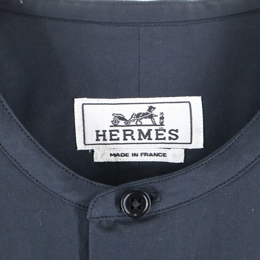 HERMES(エルメス) セリエカフスボタン コットン ノーカラー 長袖シャツ ブラック