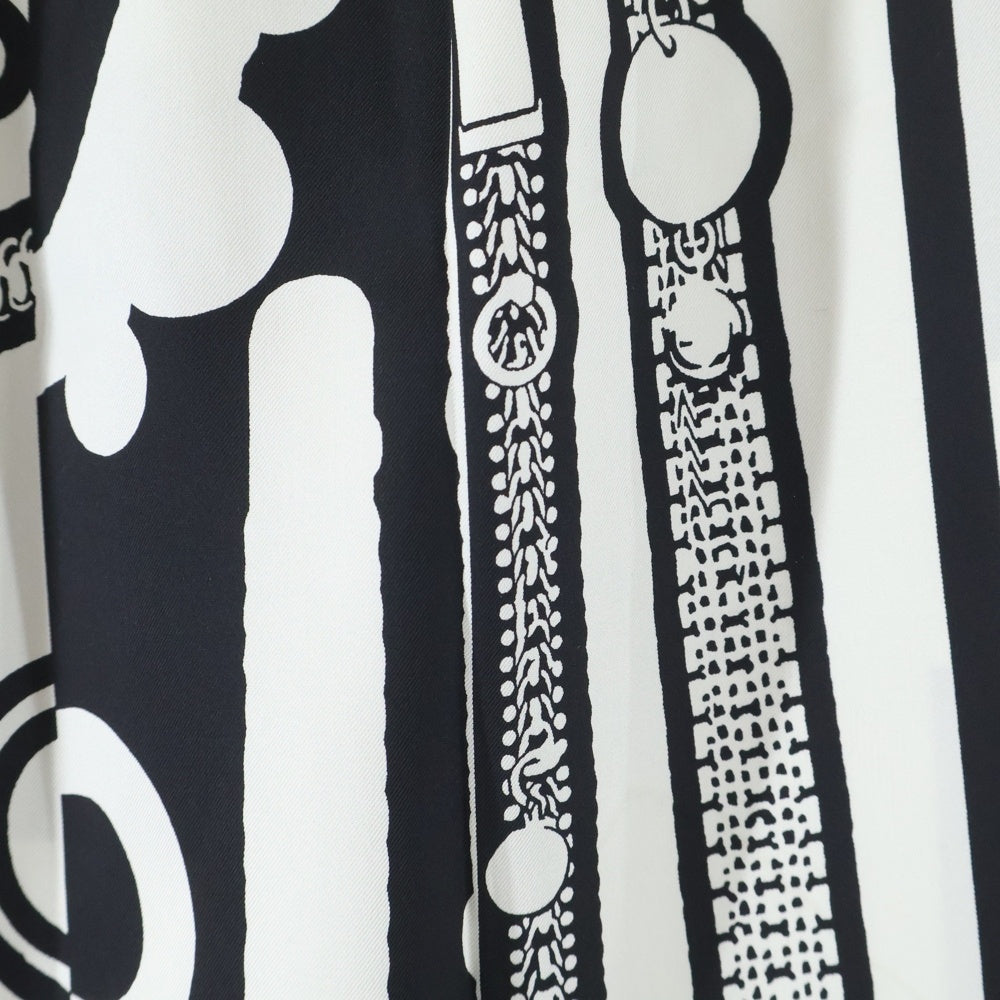 HERMES(エルメス) Le Tresorde Medor Rayure Twilen ツイルレーヌ総柄ニット切替シルクスカート ホワイト/ブラック 2H2836D5