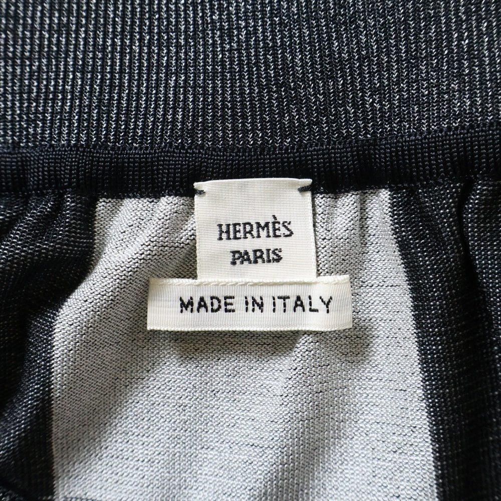 HERMES(エルメス) Le Tresorde Medor Rayure Twilen ツイルレーヌ総柄ニット切替シルクスカート ホワイト/ブラック 2H2836D5