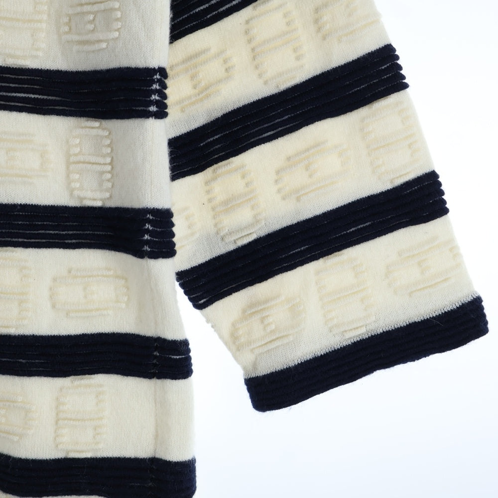 HERMES(エルメス) シェーヌ総柄コットン混カシミヤ7分丈ニットセーター アイボリー 3E2624D