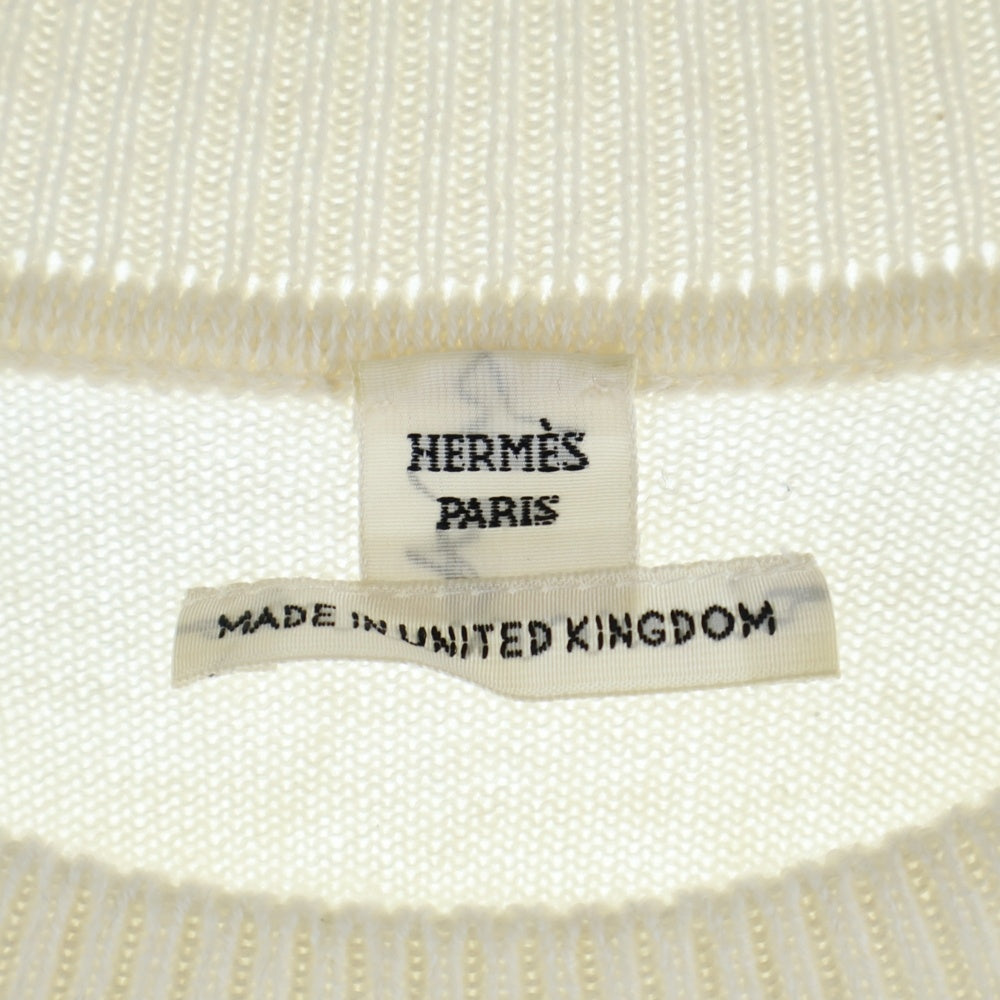 HERMES(エルメス) シェーヌ総柄コットン混カシミヤ7分丈ニットセーター アイボリー 3E2624D