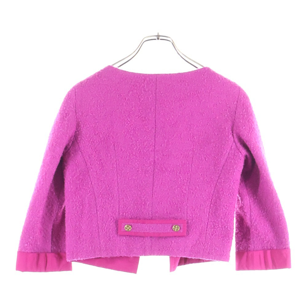 LOUIS VUITTON(ルイヴィトン) 06AW モノグラム ゴールドボタン モヘア混 ウールツイード ノーカラー ショート クロップド ジャケット ピンク レディース RW062A WJJA19WPP