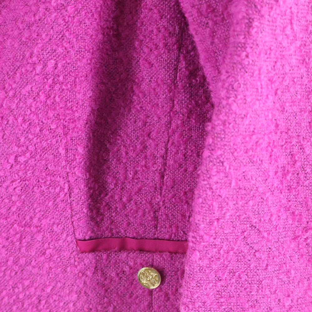 LOUIS VUITTON(ルイヴィトン) 06AW モノグラム ゴールドボタン モヘア混 ウールツイード ノーカラー ショート クロップド ジャケット ピンク レディース RW062A WJJA19WPP