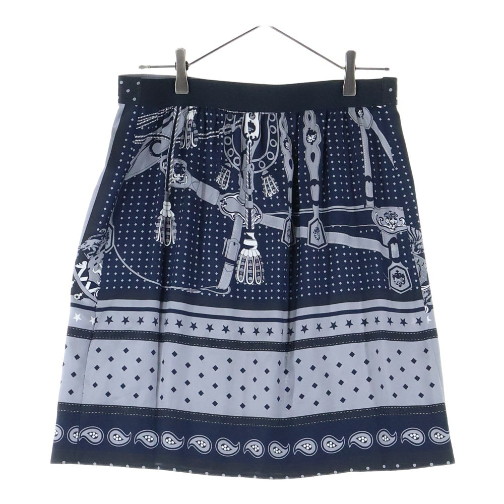 HERMES(エルメス) 22AW シルクスカーフ 柄プリント ミディアムスカート グレー/ネイビー レディース 2H0315DU