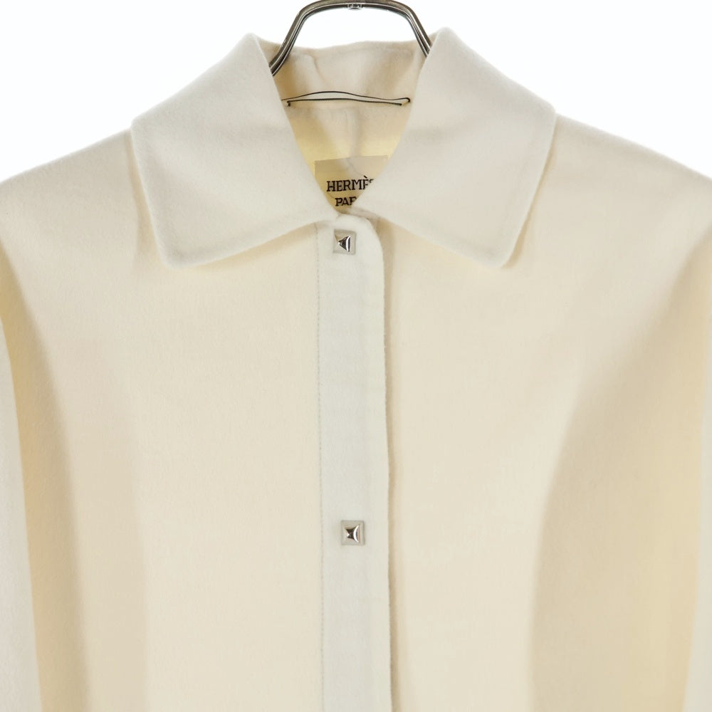 HERMES(エルメス) カシミヤ スタッズ スナップボタン ステンカラー ジャケット ホワイト レディース