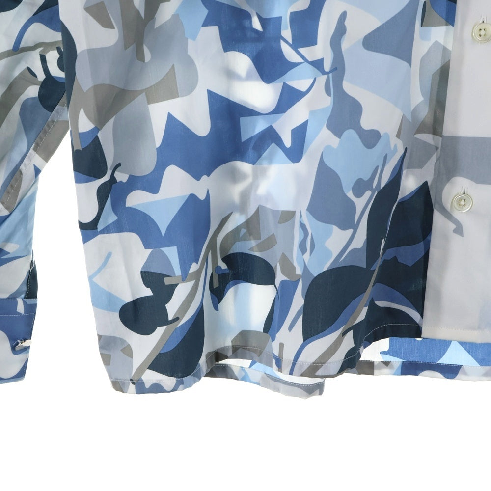 HERMES(エルメス) 23SS セリエボタン ホースカモフラ総柄シルク長袖シャツ ブルー/ホワイト