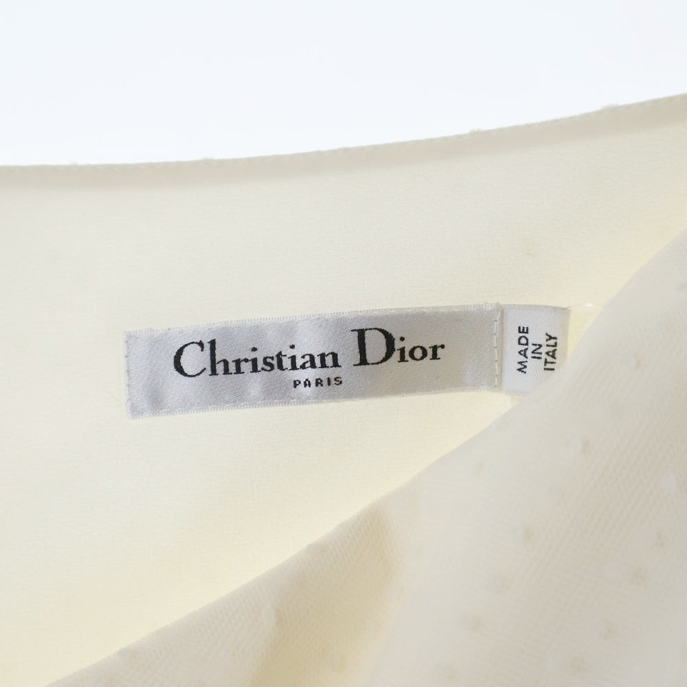 Christian Dior(クリスチャンディオール) ドット総柄 レイヤード チュール レース ミディアム ギャザー フレア スカート ホワイト レディース 841J50A8810