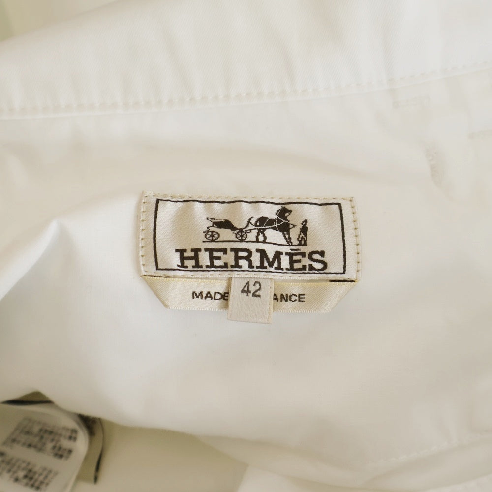 HERMES(エルメス) セリエ ボタンフライ レザーロゴパッチ コットン ストレッチ ストレート パンツ ホワイト