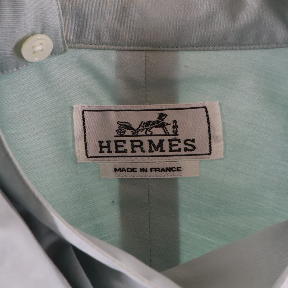HERMES(エルメス) セリエ カフスボタン 変形 スカーフ スタンドカラー プルオーバー 長袖シャツ ライトグリーン