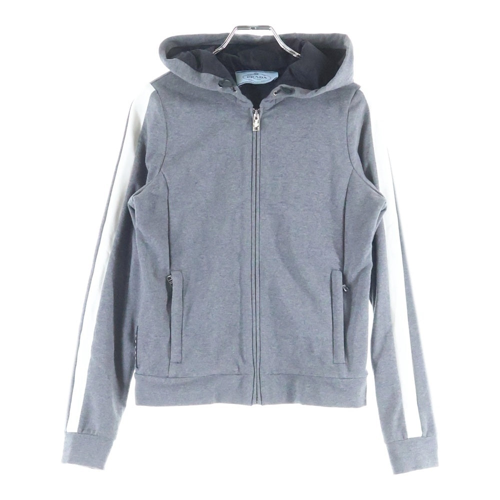 PRADA(プラダ) 19SS ラバーワッペンロゴ サイドライン 裏地ナイロン ジップアップ スウェットパーカー グレー 138541