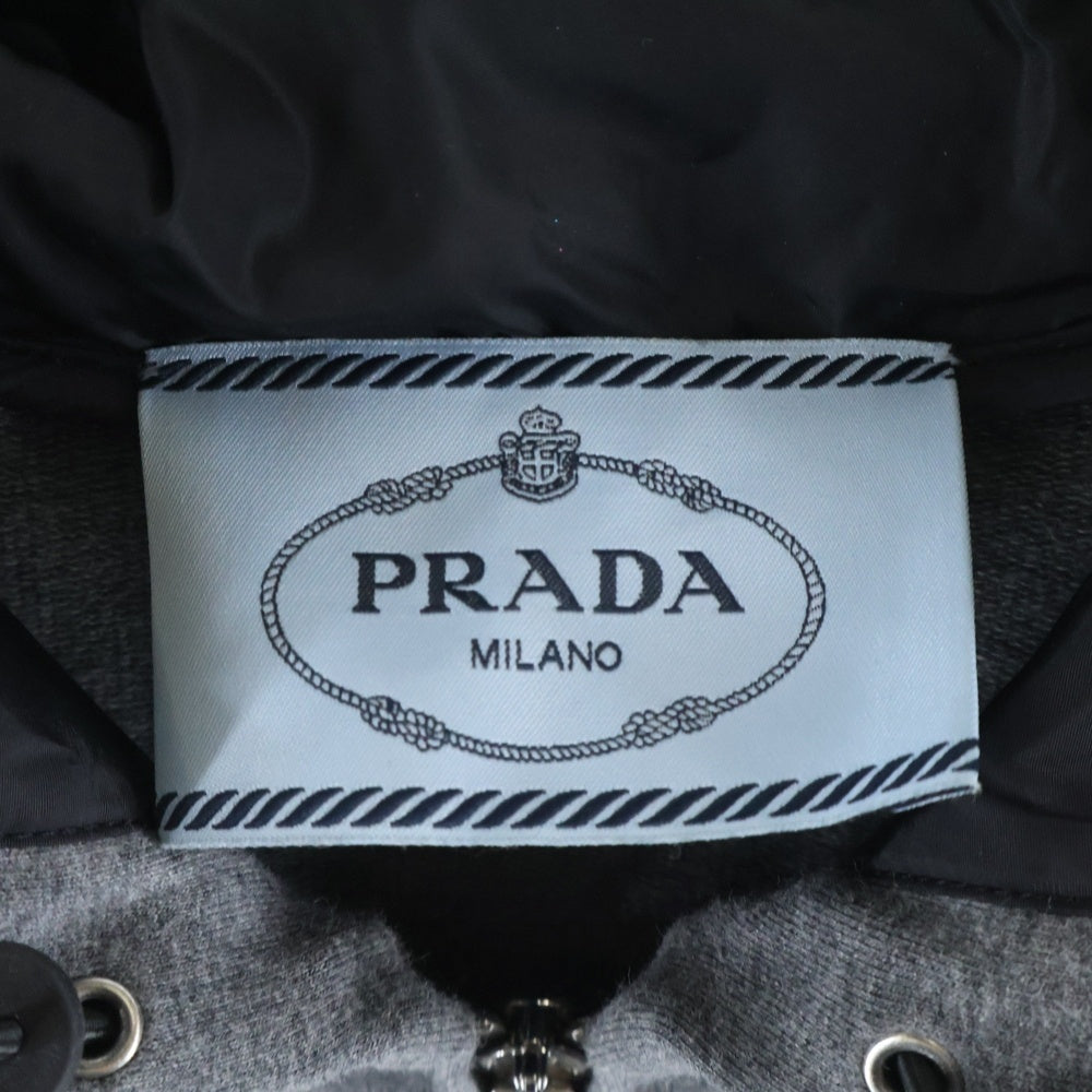 PRADA(プラダ) 19SS ラバーワッペンロゴ サイドライン 裏地ナイロン ジップアップ スウェットパーカー グレー 138541