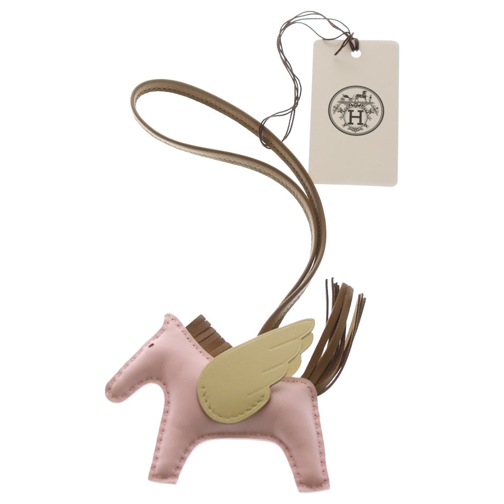 HERMES(エルメス) ペガサスチャームPM バッグチャーム ローズダーリン×クラフト×ジョニューミルトン ピンク×ブラウン×パステルイエロー アニョーミロ W刻印 レディース