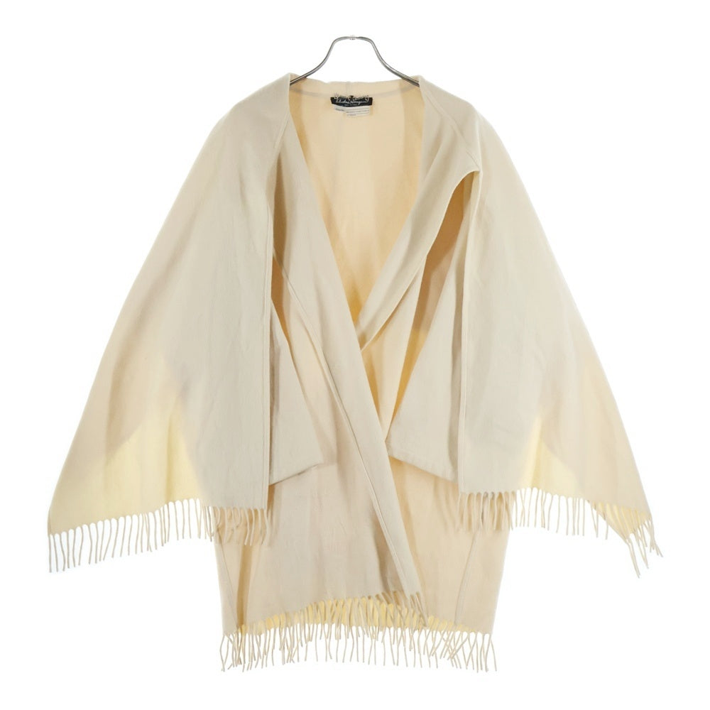 FERRAGAMO(フェラガモ) カシミヤ フリンジ マフラー付き ガウン ジャケット コート アイボリー レディース