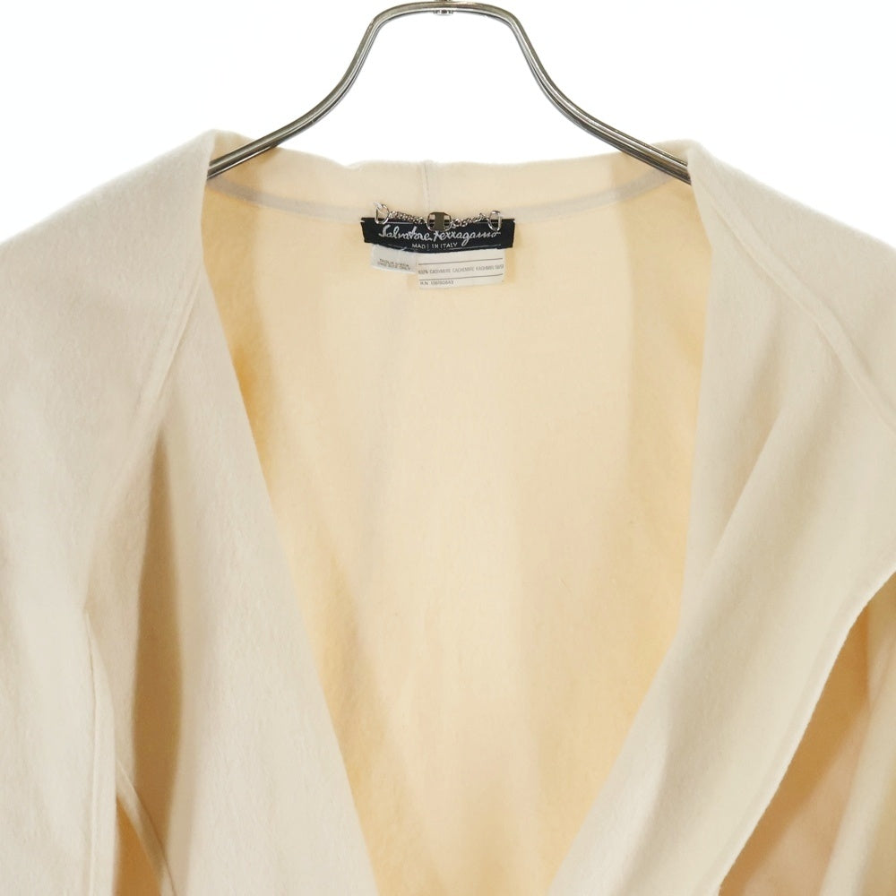 FERRAGAMO(フェラガモ) カシミヤ フリンジ マフラー付き ガウン ジャケット コート アイボリー レディース