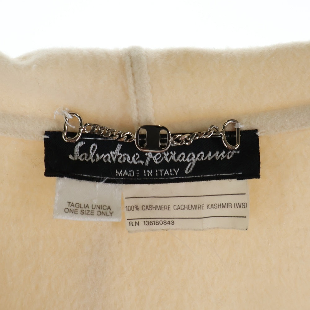 FERRAGAMO(フェラガモ) カシミヤ フリンジ マフラー付き ガウン ジャケット コート アイボリー レディース