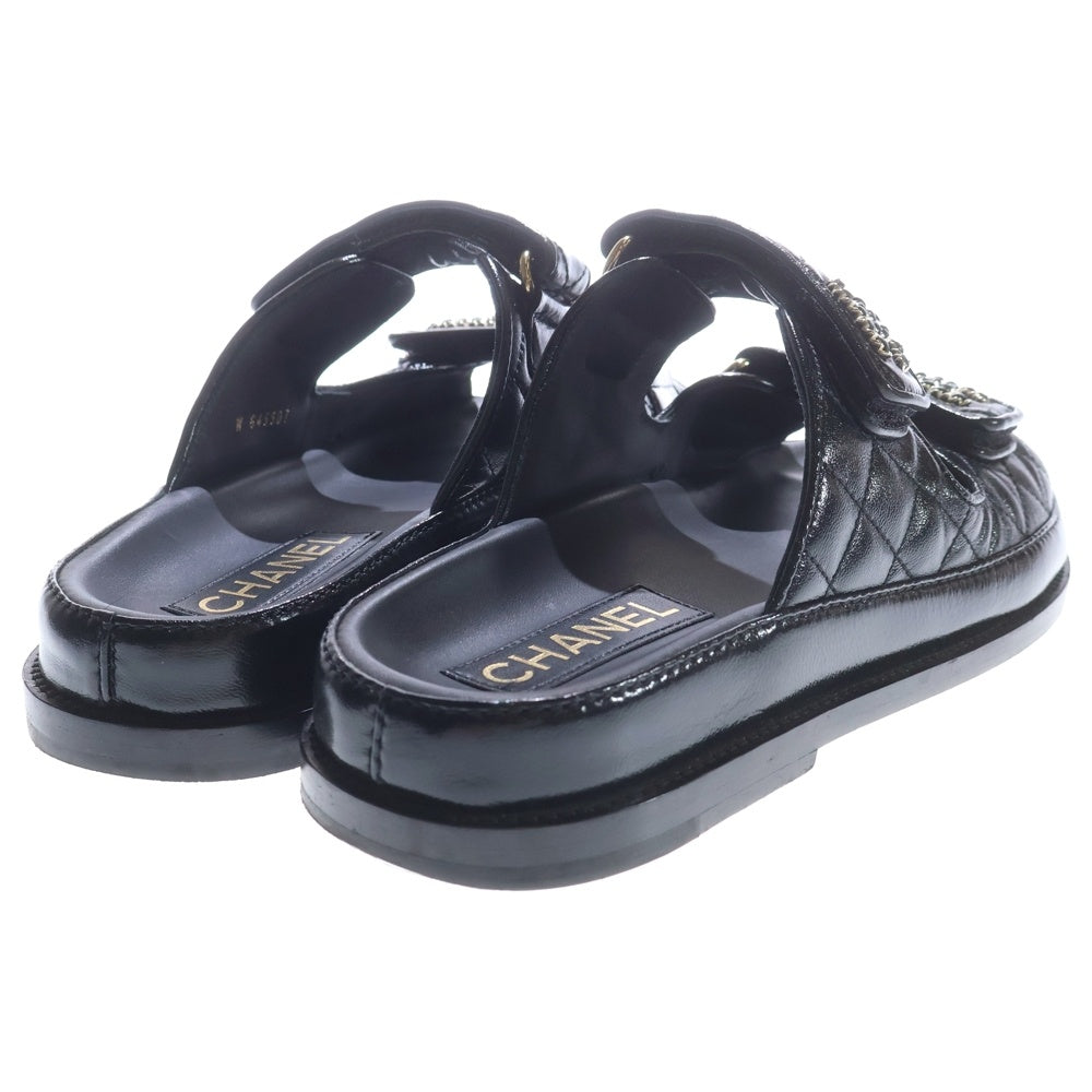 CHANEL(シャネル) ココマーク マトラッセ レザー ベルクロ フラットサンダル シューズ ゴールド金具 ブラック レディース G45507