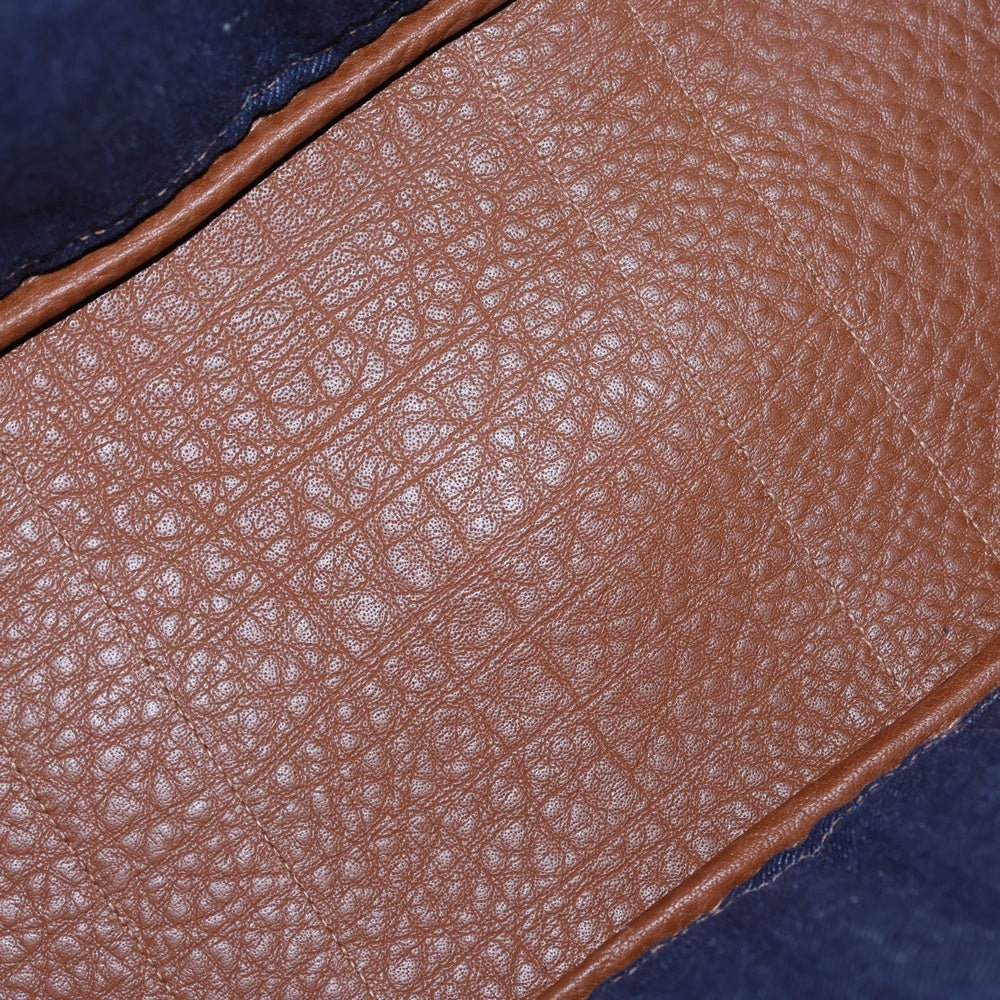 HERMES(エルメス) ガーデンパーティPM トワルデニムカヌレ トートバッグ ハンドバッグ ネイビー×ブラウン □L刻印 レディース