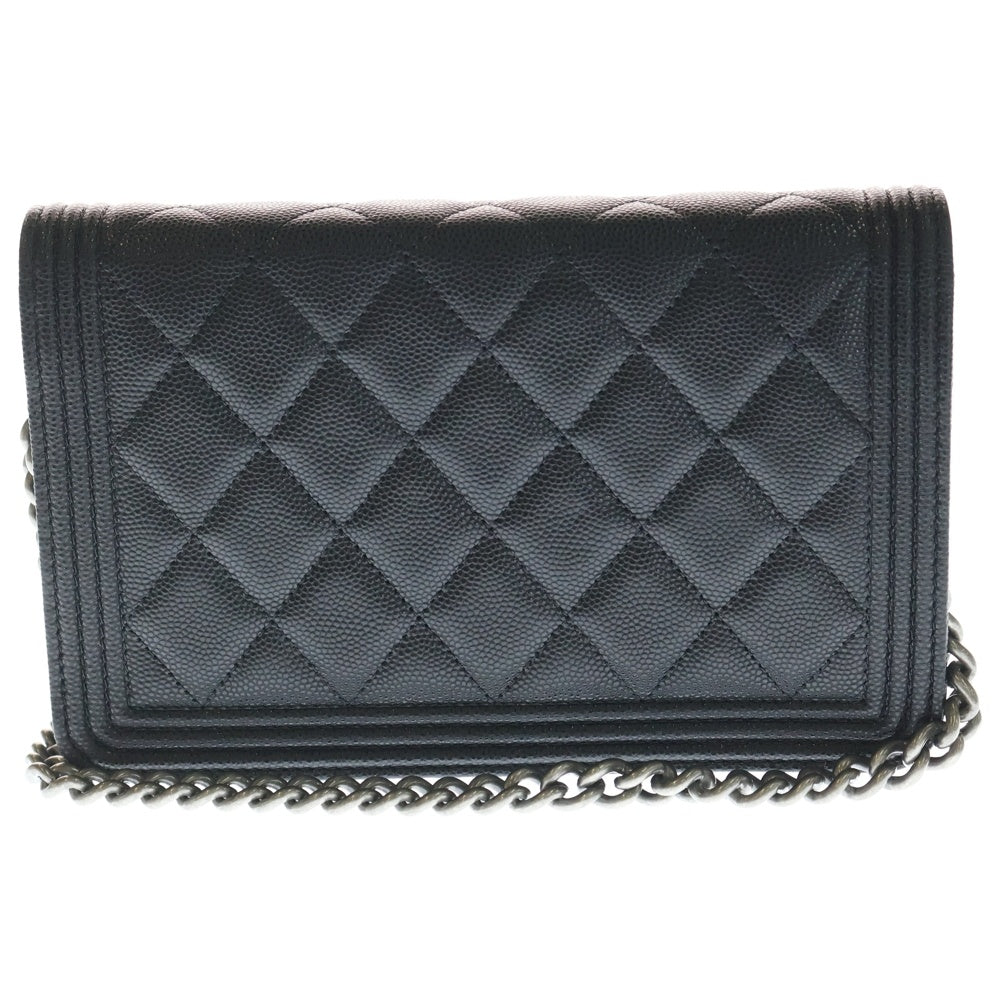 CHANEL(シャネル) ボーイシャネル マトラッセ ココマーク キャビアスキン レザー チェーン ウォレット ショルダーバッグ シルバー金具 ブラック 29番台 レディース