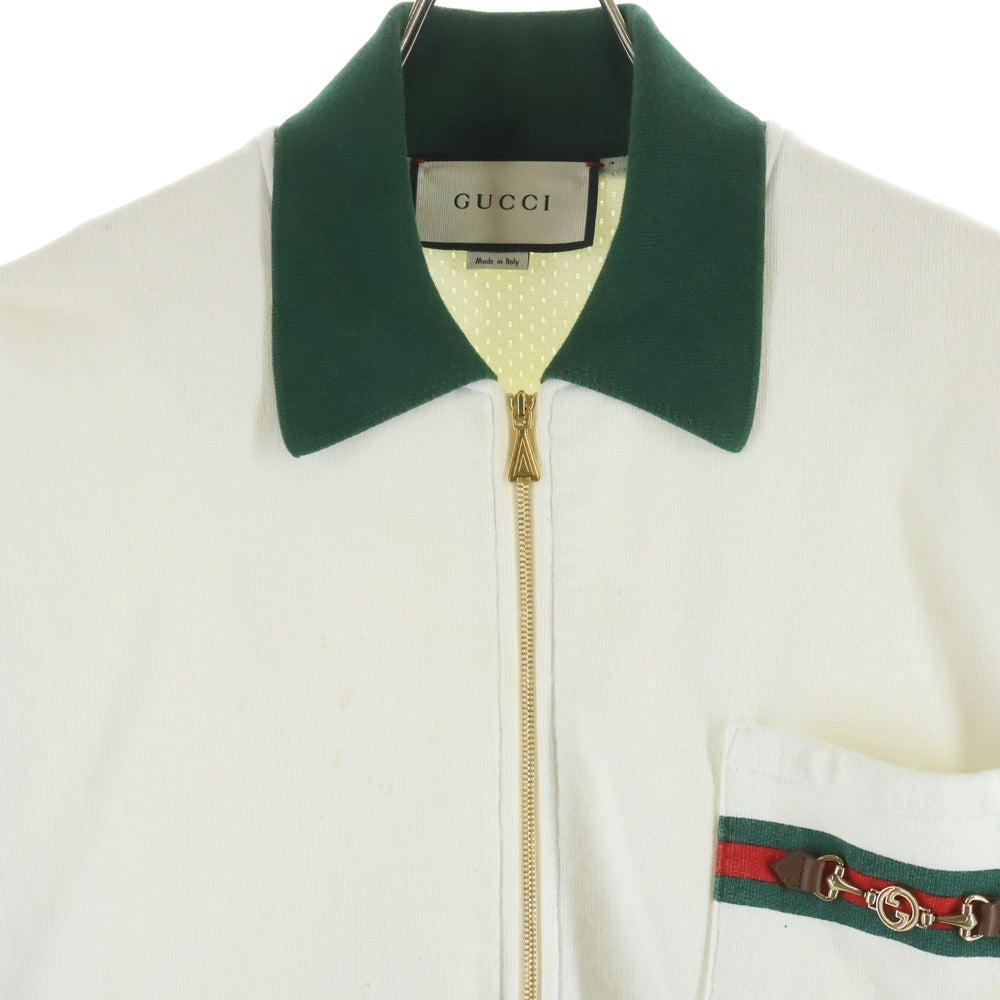 GUCCI(グッチ) GG ホースビットポケット シェリーライン ジップ スウェット ホワイト/グリーン 625402