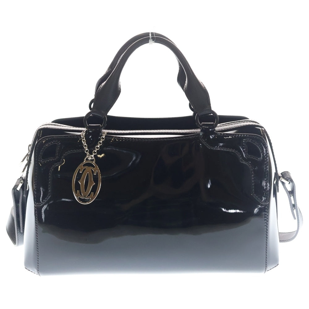 Cartier(カルティエ) マルチェロ パテント コンビレザー 2WAY ハンド ショルダーバッグ シルバー金具 ブラック レディース