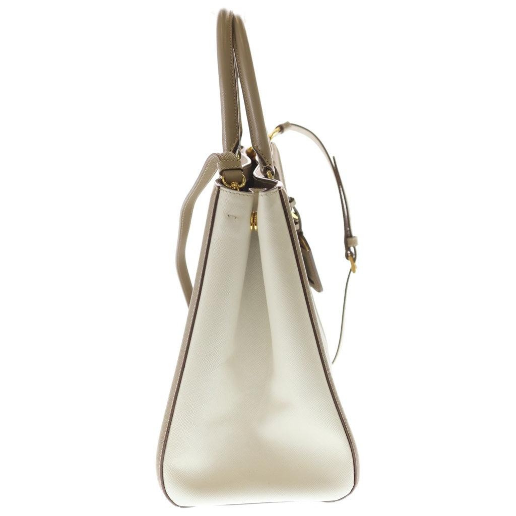 PRADA(プラダ) ガレリア 2WAYバッグ ハンドバッグ ショルダーバッグ ベージュ×アイボリー レザー 1BG007 ゴールド金具 レディース