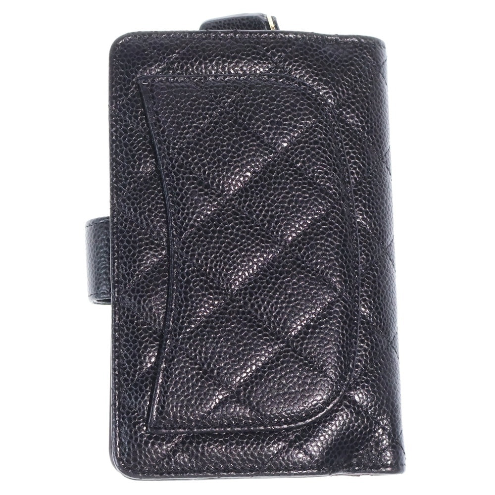 CHANEL(シャネル) 二つ折り財布 ウォレット カードケース ブラック キャビアスキン A48667 ゴールド金具 レディース
