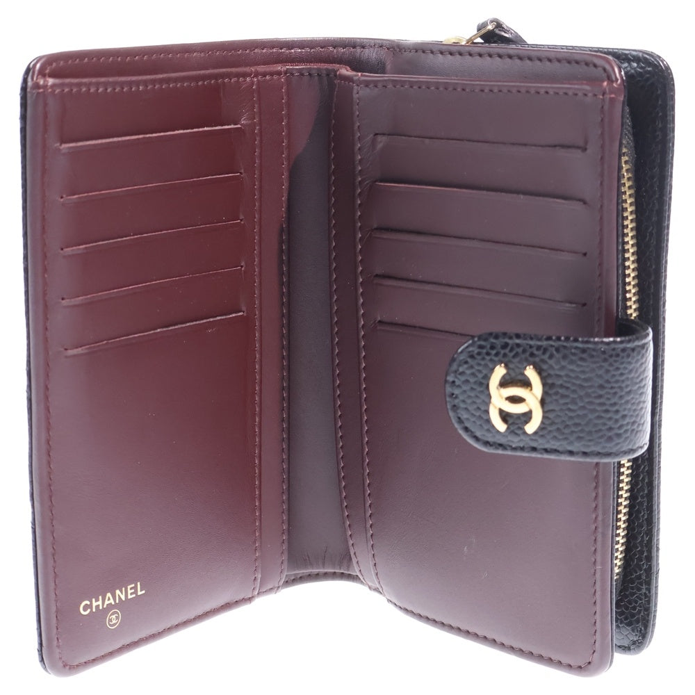 CHANEL(シャネル) 二つ折り財布 ウォレット カードケース ブラック キャビアスキン A48667 ゴールド金具 レディース