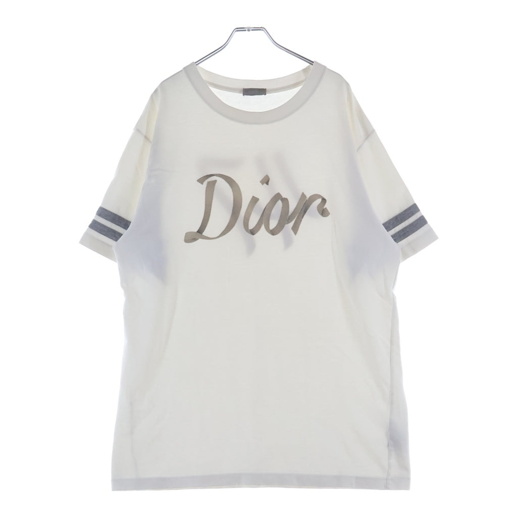 Christian Dior(クリスチャンディオール) フロント刺繍ロゴ 半袖Tシャツ ホワイト×シルバー L 293J659A0544
