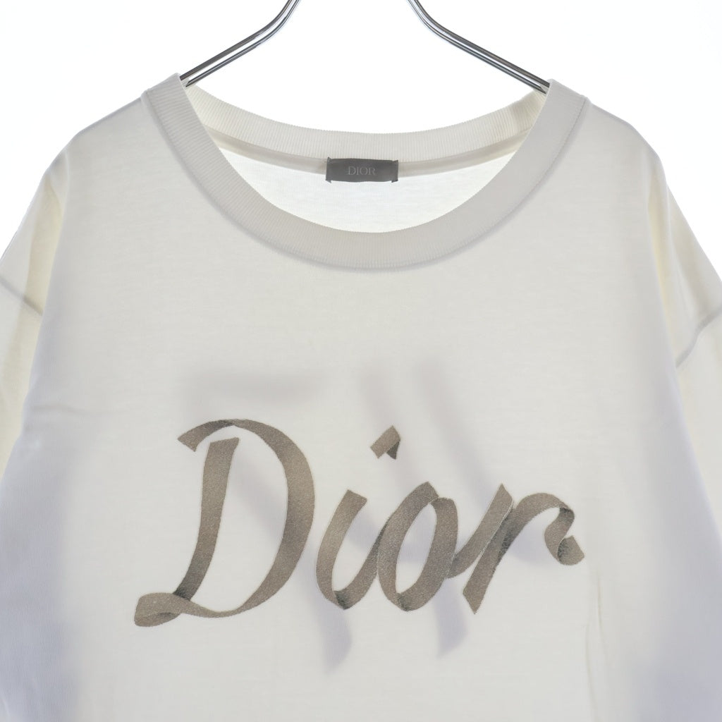 Christian Dior(クリスチャンディオール) フロント刺繍ロゴ 半袖Tシャツ ホワイト×シルバー L 293J659A0544
