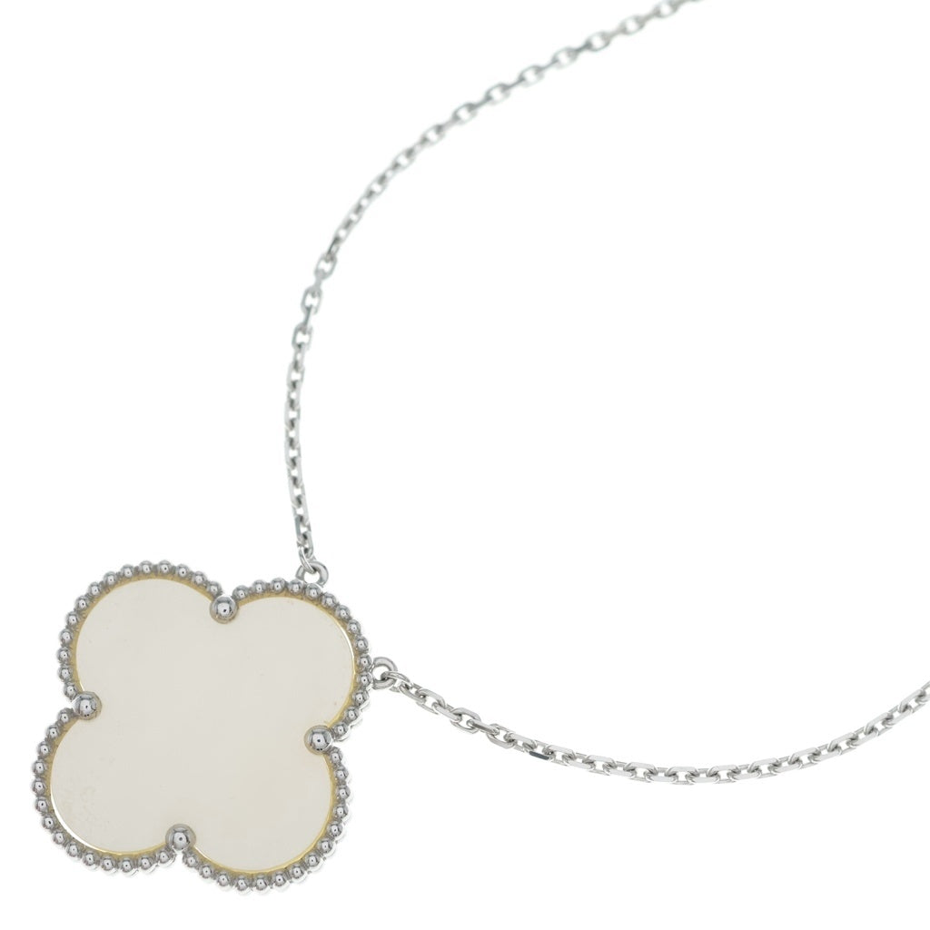 Van Cleef & Arpels(ヴァンクリーフアンドアーペル) マジックアルハンブラ ネックレス ペンダント チェーン マザーオブパール シルバー×ホワイト K18WG 10.8g VCARN32200 レディース