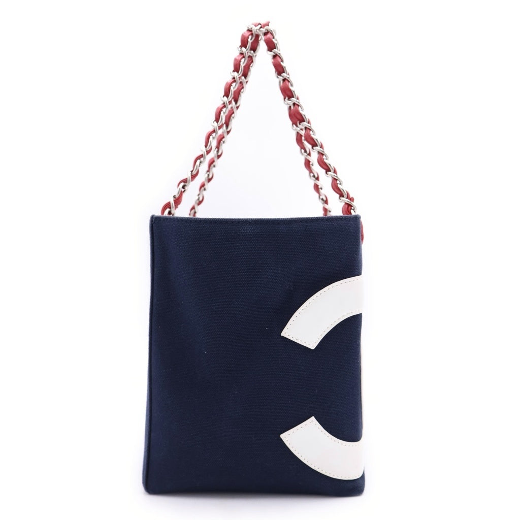 CHANEL(シャネル) No5 チョコバー チェーン トートバッグ ネイビー×シルバー キャンバス レディース