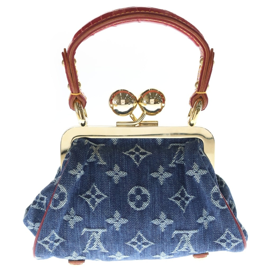 LOUIS VUITTON(ルイヴィトン) モノグラムデニム サックフェルモワール ハンドバッグ ミニバッグ インディゴブルー×レッド デニム×クロコ ゴールド金具