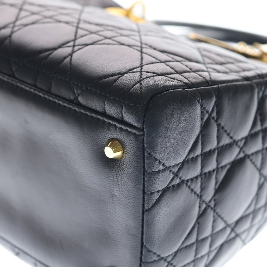 DIOR(ディオール) レディディオール ミディアム ハンドバッグ ブラック レザー ゴールド金具 レディース