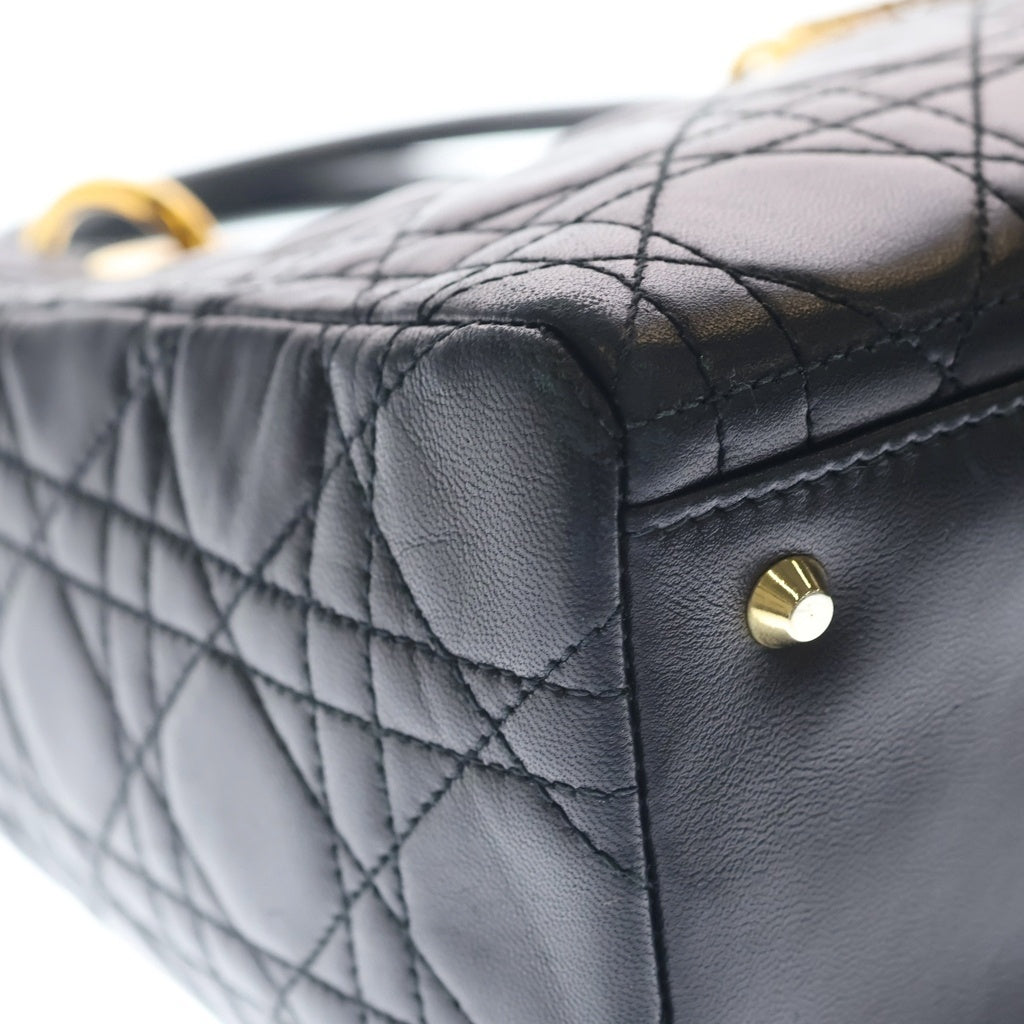DIOR(ディオール) レディディオール ミディアム ハンドバッグ ブラック レザー ゴールド金具 レディース