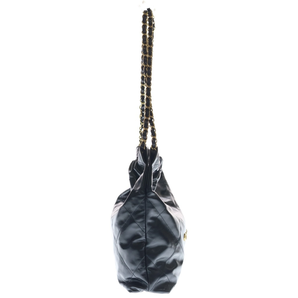 CHANEL(シャネル) シャネル22 スモール チェーンショルダーバッグ ブラック シャイニーカーフ ゴールド金具 レディース