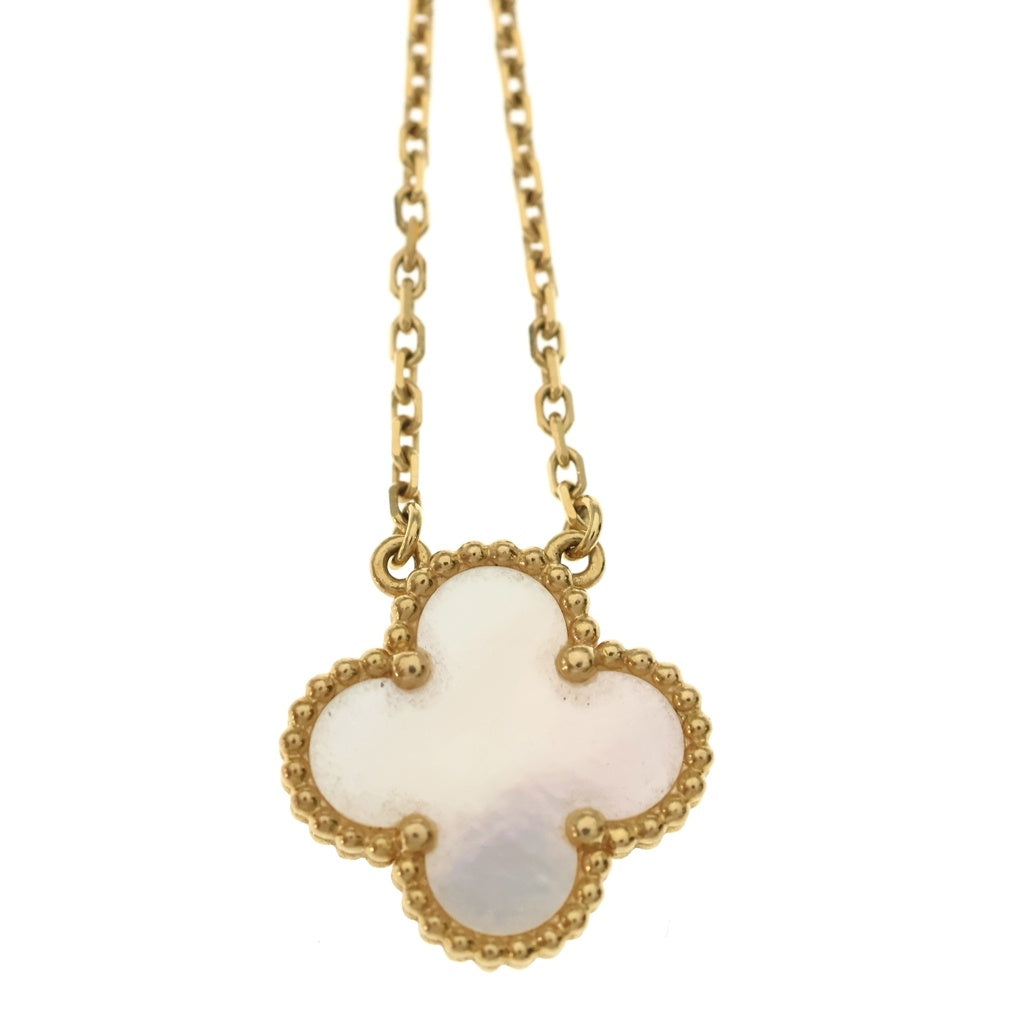 Van Cleef & Arpels(ヴァンクリーフアンドアーペル) ヴィンテージアルハンブラ マザーオブパール ネックレス ペンダント チェーン ゴールド×ホワイト Au750YG レディース