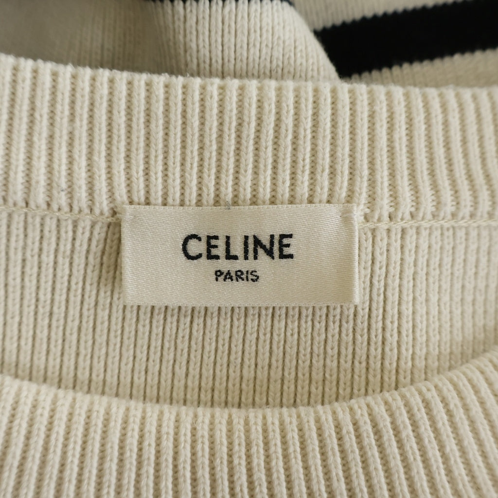 CELINE(セリーヌ) クルーネック マリニエールセーター ニット コットン ロゴ ボーダー ホワイト/ブラック 2ADDU012W