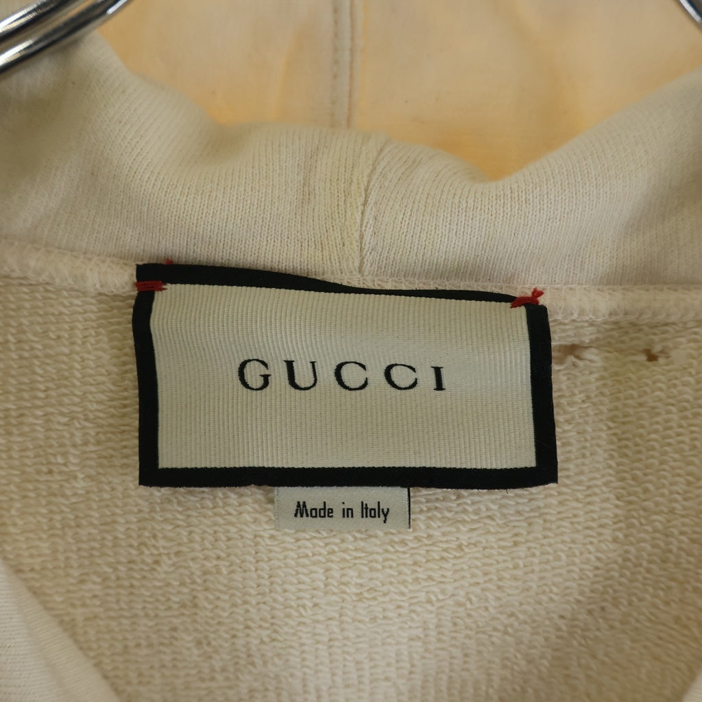 GUCCI(グッチ) キャットプリント ダメージパーカー フーディー ベージュ #S 634674 XJCVV